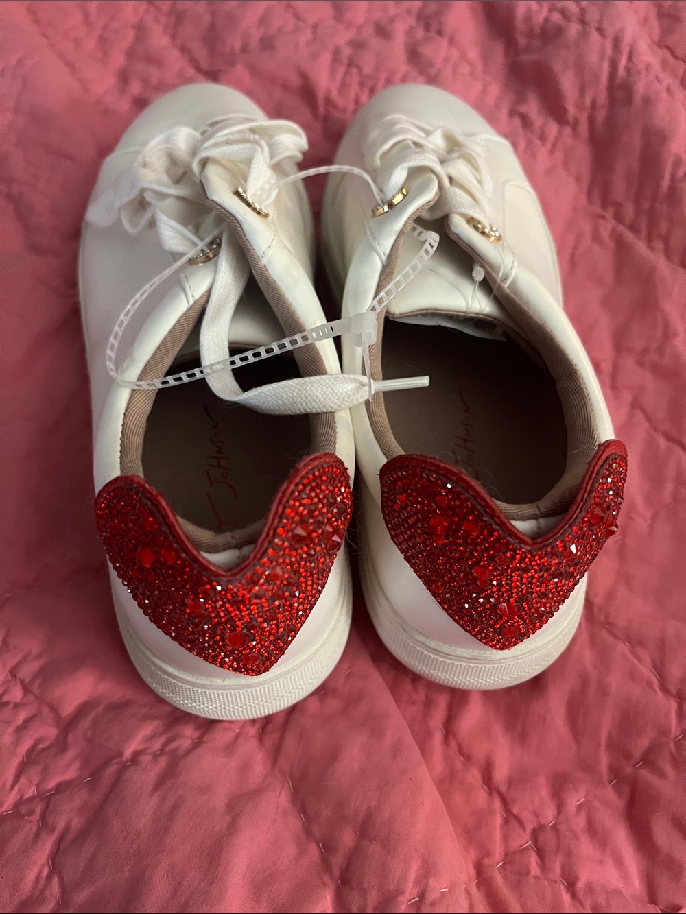 Betsey Johnson White Sneakers with Red Crystal Heart Heel New size 9